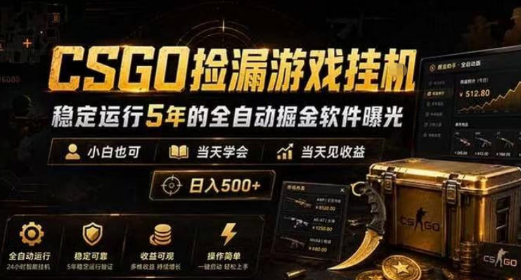 CSGO捡漏游戏挂G，稳定运行5年的全自动掘金软件曝光，小白也可当天学会，当天见收益，日入500+【揭秘】-副业资源网