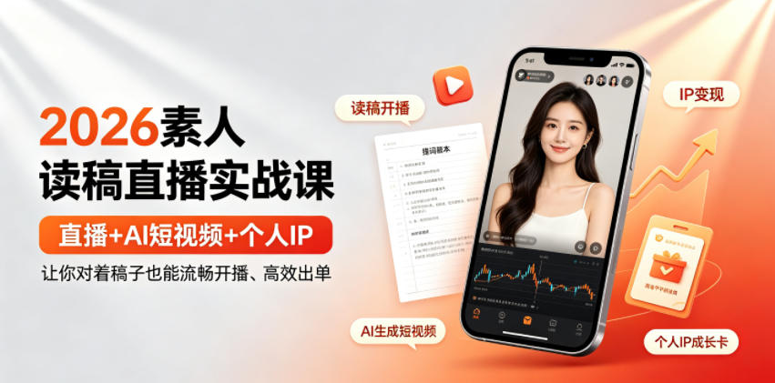 2026素人读稿直播实战课|直播+AI短视频+个人IP,让你对着稿子也能流畅开播、高效出单-副业资源网
