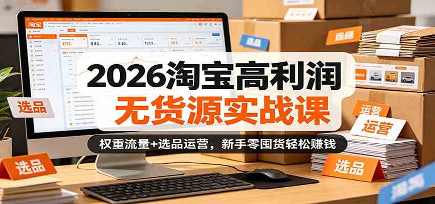 2026淘宝高利润无货源实战课：权重流量+选品运营，新手零囤货轻松赚钱-副业资源网