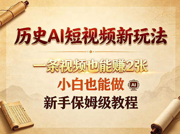 历史AI短视频新玩法，一条视频也能賺2张，小白也能做，新手保姆级教程-副业资源网