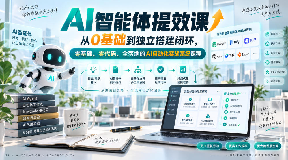 AI智能体提效课，从0基础到独立搭建闭环，零基础、零代码、全落地的AI自动化实战系统课程-副业资源网