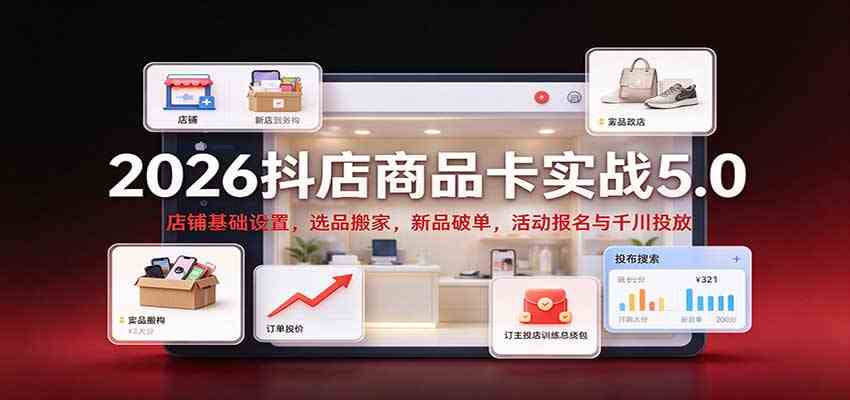 2026抖店商品卡实战5.0:店铺基础设置,选品搬家,新品破单,活动报名与千川投放 2026抖店商品卡实战5.0:店铺基础设置,选品搬家,新品破单,活动报名与千川投放
