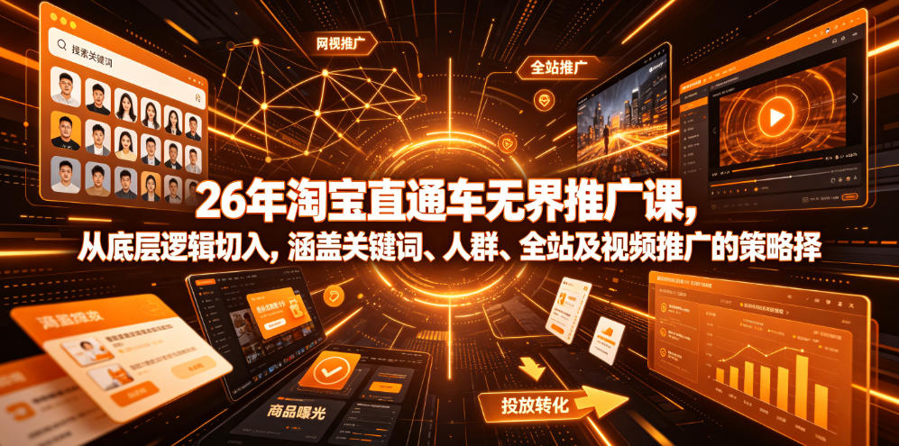 26年淘宝直通车无界推广课，从底层逻辑切入，涵盖关键词、人群、全站及视频推广的策略选择-副业资源网