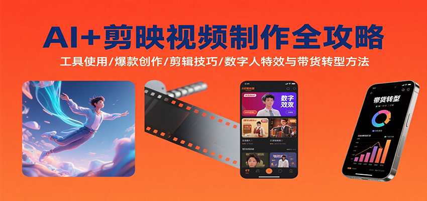 AI+剪映视频制作全攻略：工具使用/爆款创作/剪辑技巧/数字人特效与带货转型方法-副业资源网