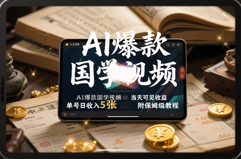 AI爆款国学视频，独家起号方法，小白直接上手，当天可见收益，单号日收入5张+附保姆级教程-副业资源网