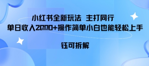 小红书同行项目，单日收益多张小白可轻松上手-副业资源网