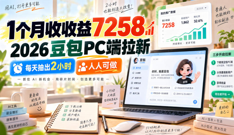 1个月收收益7258,2026豆包PC端拉新,每天抽出2小时,人人可做-副业资源网