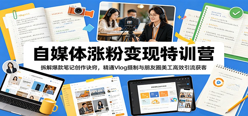自媒体涨粉变现特训营：拆解爆款笔记创作诀窍，精通Vlog摄制与朋友圈美工高效引流获客-副业资源网