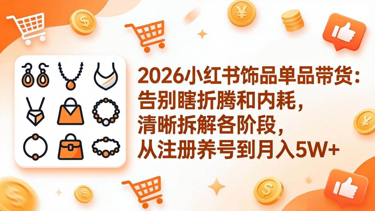 （17861期）2026小红书饰品单品带货：告别瞎折腾和内耗，清晰拆解各阶段，从注册养号到月入5W+-副业资源网