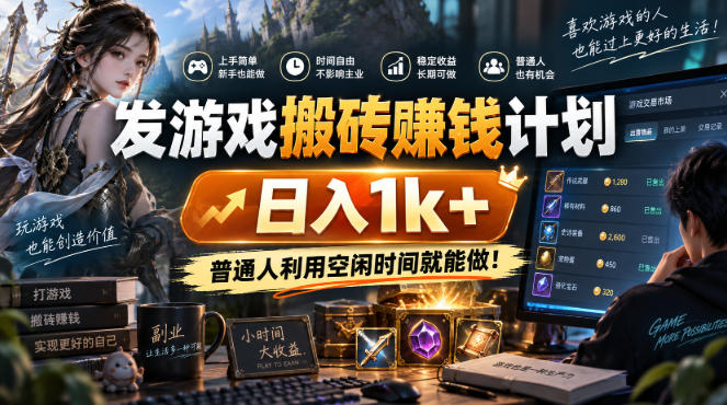 发游戏搬砖賺钱计划,日入1k+,普通人利用空闲时间就能做!【揭秘】-副业资源网