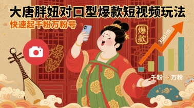 大唐胖妞对口型爆款短视频玩法，快速起千粉万粉号-副业资源网