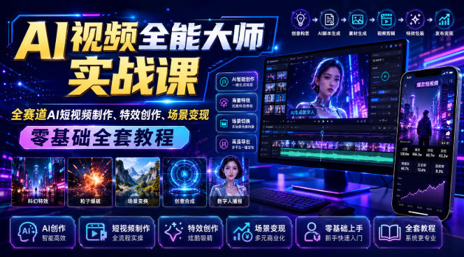 AI视频全能大师实战课|全赛道AI短视频制作、特效创作、场景变现零基础全套教程-副业资源网