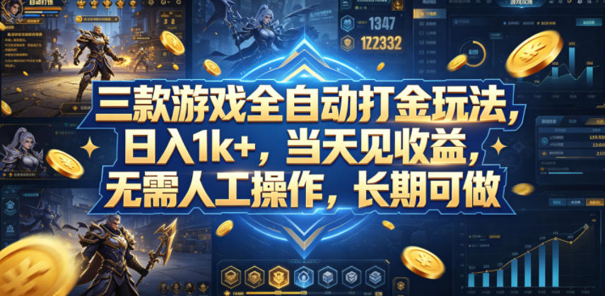 三款游戏全自动打金玩法，日入1k+，当天见收益，无需人工操作，长期可做【揭秘】-副业资源网