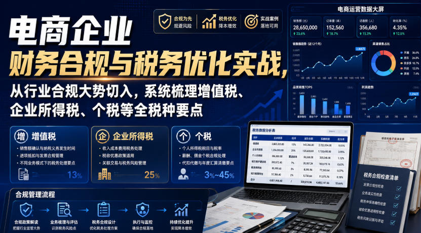 电商企业财务合规与税务优化实战，从行业合规大势切入，系统梳理增值税、企业所得税、个税等全税种要点-副业资源网