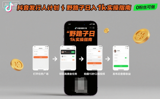 抖音发行人计划全新野路子玩法，随时随地，只要有手机，就能操作，日入1k+【揭秘】-副业资源网