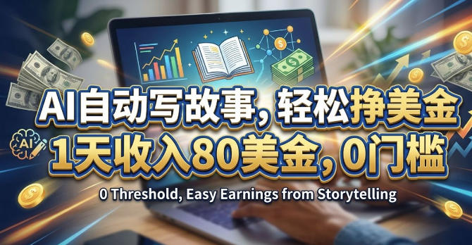 AI自动写故事，轻松挣美刀，1天收入80刀，0门槛-副业资源网