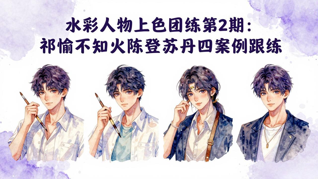 水彩人物上色团练第2期：祁煜不知火陈登苏丹四案例跟练，手把手提升绘画能力-副业资源网