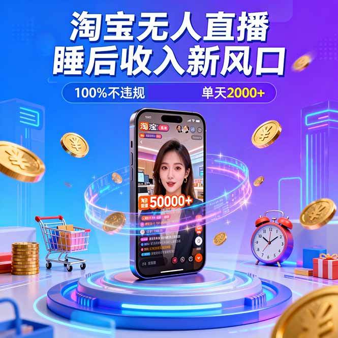 (16822期)淘宝无人直播,不违规不封号,直播100小时卖了5万,年底旺季!-副业资源网