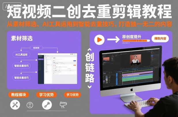 短视频二创去重剪辑教程，从素材筛选、AI工具运用到智能去重技巧，打造独一无二的内容-副业资源网