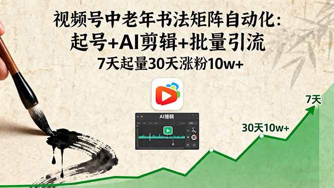 （16022期）视频号中老年书法矩阵自动化：起号+AI剪辑+批量引流 7天起量30天涨粉10w+-副业资源网