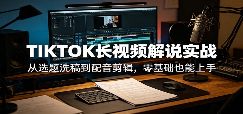TIKTOK长视频解说实战：从选题洗稿到配音剪辑，零基础也能上手-副业资源网