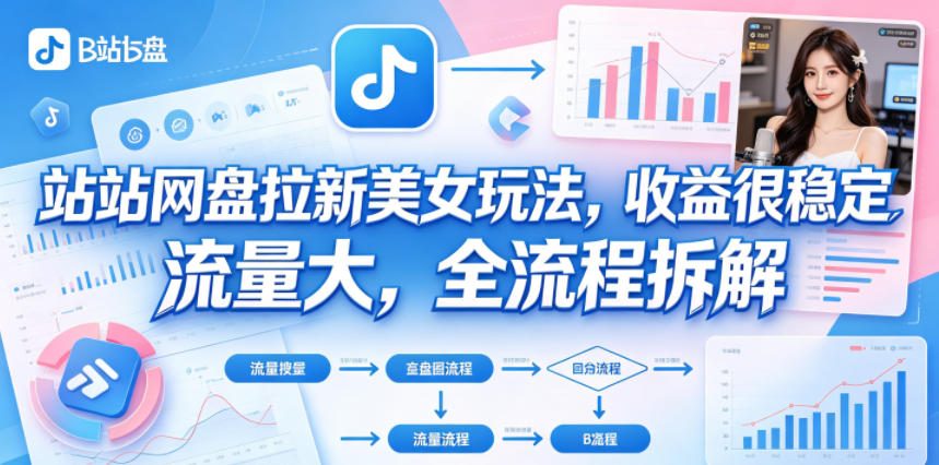 B站网盘拉新美女玩法，收益很稳定，流量大，全流程拆解-副业资源网