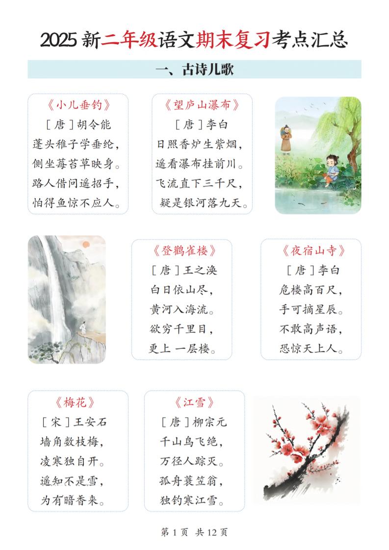 2025新二上语文期末复习考点汇总12页-副业资源网