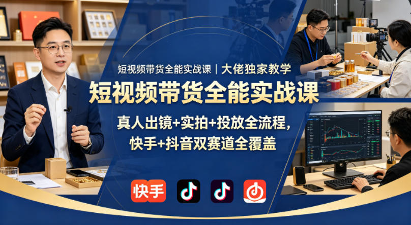 短视频带货全能实战课｜大佬独家教学，真人出镜+实拍+投放全流程，快手+抖音双赛道全覆盖-副业资源网
