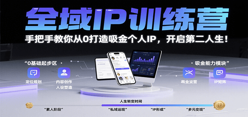 全域IP训练营，手把手教你从0打造吸金个人IP，开启第二人生！-副业资源网