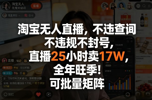 淘宝无人直播，不违规不封号，直播25小时卖17W，全年旺季！可批量矩阵【揭秘】-副业资源网
