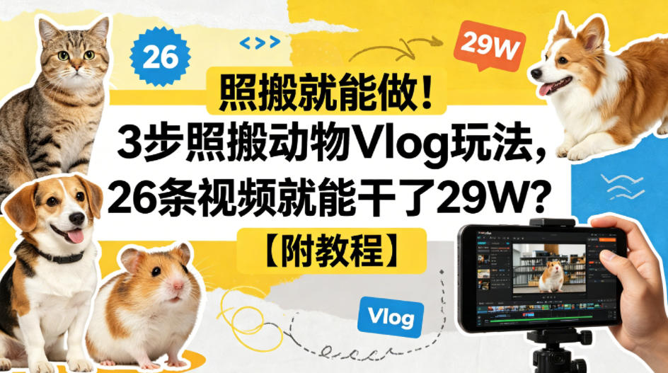 照搬就能做！3步照搬动物Vlog玩法，26条视频就能干了29W？【附教程】【赠coze一键生成工作流】-副业资源网