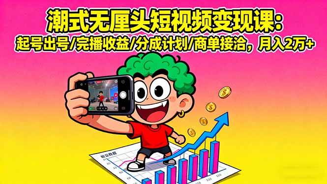 （16023期）潮式无厘头短视频变现课：起号出号/完播收益/分成计划/商单接洽，月入2万+-副业资源网