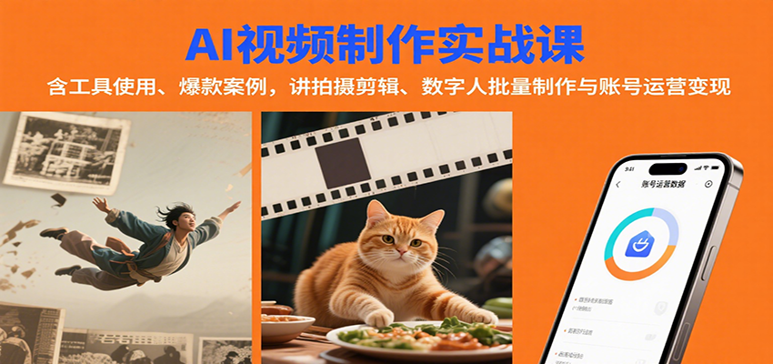 AI视频制作实战：含工具使用、爆款案例，讲拍摄剪辑、数字人批量制作与账号运营变现-副业资源网