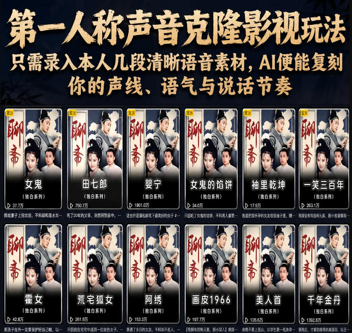 第一人称声音克隆影视玩法,只需录入本人几段清晰语音素材,AI便能复刻你的声线、语气与说话节奏-副业资源网