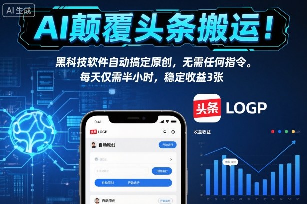AI颠覆头条搬运！黑科技软件自动搞定原创，无需任何指令。每天仅需半小时，稳定收益3张【揭秘】-副业资源网