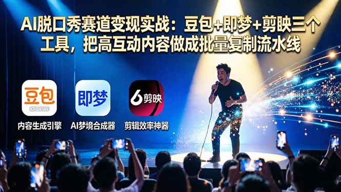 (17990期)AI脱口秀赛道变现实战:豆包+即梦+剪映三个工具,把高互动内容做成批量复制流水线-副业资源网