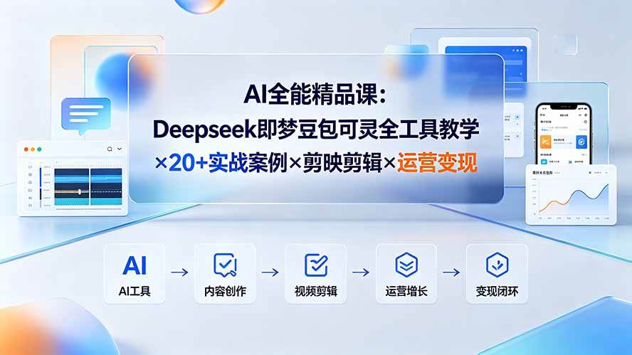 (19278期)AI全能精品课:Deepseek即梦豆包可灵全工具教学×20+实战案例×剪映剪辑×运营变现-副业资源网
