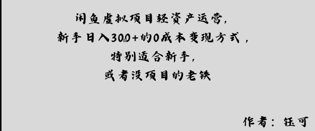 闲鱼虚拟项目轻资产运营，新手日入3张+的0成本变现方式，特别适合新手，或者没项目的老铁-副业资源网