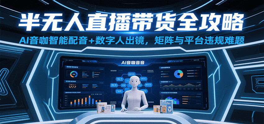 半无人直播带货全攻略：AI音咖智能配音+数字人出镜，解决账号矩阵与平台违规难题-副业资源网