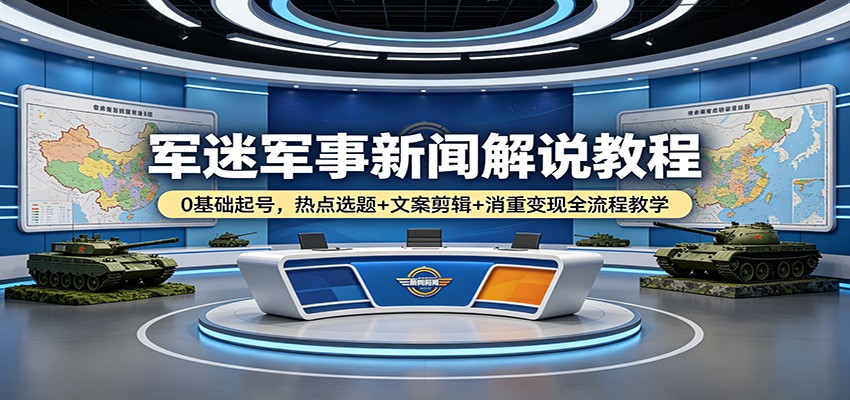军迷军事新闻解说教程：0基础起号，热点选题+文案剪辑+消重变现全流程教学-副业资源网