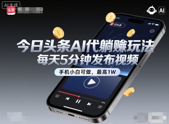 今日头条AI代躺賺玩法，每天5分钟发布视频，手机小白可做，最高1W+【揭秘】-副业资源网