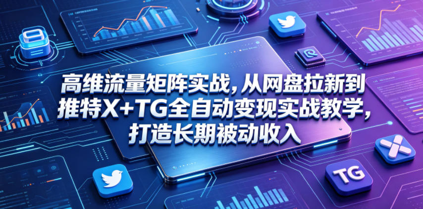 高维流量矩阵实战，从网盘拉新到推特X+TG全自动变现实战教学，打造长期被动收入-副业资源网