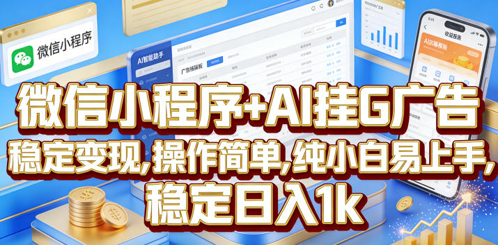 微信小程序+AI挂G广告，稳定变现，操作简单，纯小白易上手，稳定日入1k【揭秘】-副业资源网