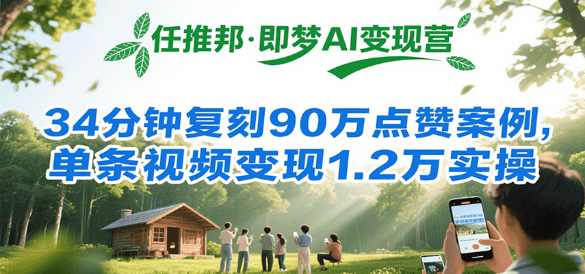 任推邦·即梦AI变现营，34分钟复刻90万点赞案例，单条视频变现1.2万实操-副业资源网