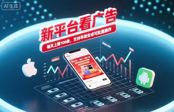 新台看广告,养好机一条5毛到5块,单机日入30到100,支持苹果安卓,可批量操作。-副业资源网