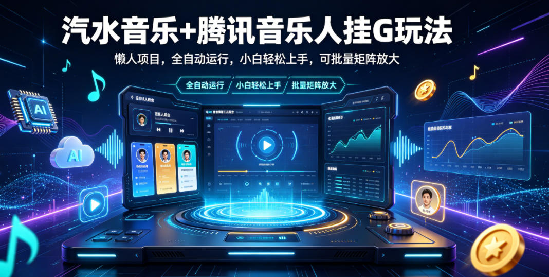 汽水音乐+腾讯音乐人挂G玩法，懒人项目，全自动运行，小白轻松上手，可批量矩阵放大【揭秘】-副业资源网