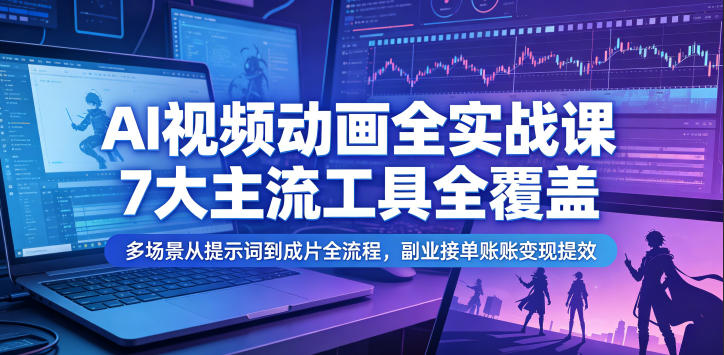 AI视频动画全实战课，7大主流工具全覆盖，多场景从提示词到成片全流程，副业接单账号变现提效-副业资源网