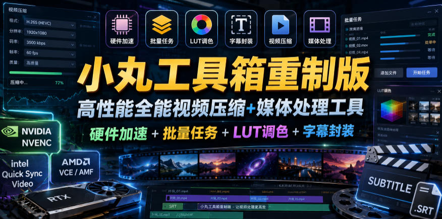 小丸工具箱重制版–高性能全能视频压缩+媒体处理工具｜硬件加速+批量任务+LUT调色+字幕封装-副业资源网