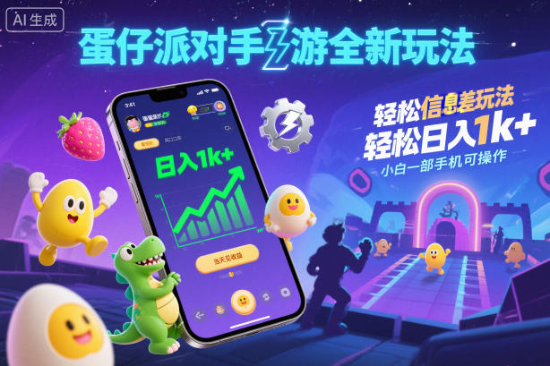 蛋仔派对手游全新玩法，轻松日入1k+，风口信息差玩法，当天见收益，小白一部手机可操作-副业资源网