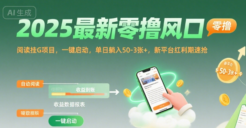 2025最新零撸风口，阅读挂G项目，一键启动，单日躺入 50-3张+，新平台红利期速抢【揭秘】-副业资源网
